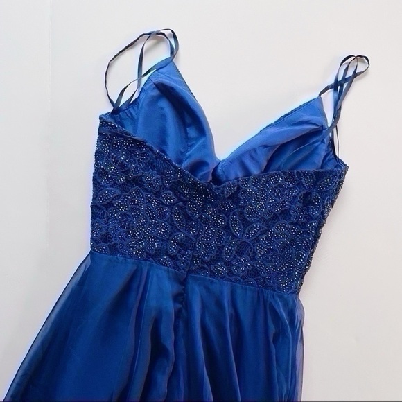 La Femme Sparkle Lace Chiffon Gown Marine Blue 28664 - Picture 11 of 14